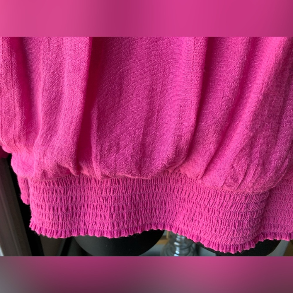 NWOT JM Collection Hot Pink Blouse with Lace Accents Round Neck Elastic Cuff Hem - Picture 8 of 14